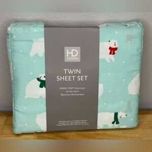 HD Designs Twin Sheet Set - Aqua with Polar Bear Print